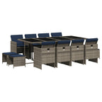 13-teiliges Garten-Ess-Set mit Kissen, grau, Polyrattan