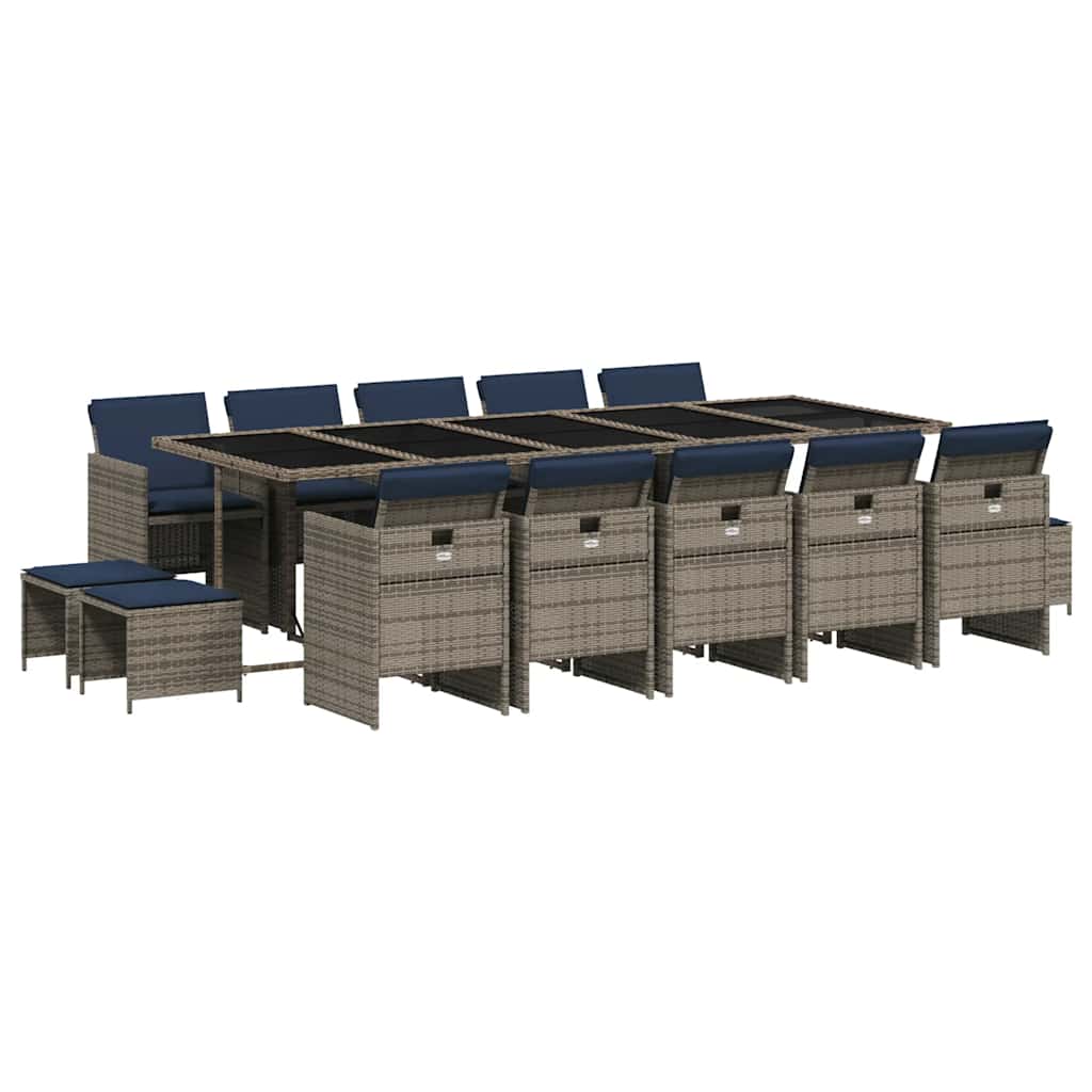 15-teiliges Garten-Ess-Set mit Kissen, grau, Polyrattan