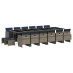 17-teiliges Garten-Ess-Set mit Kissen, grau, Polyrattan