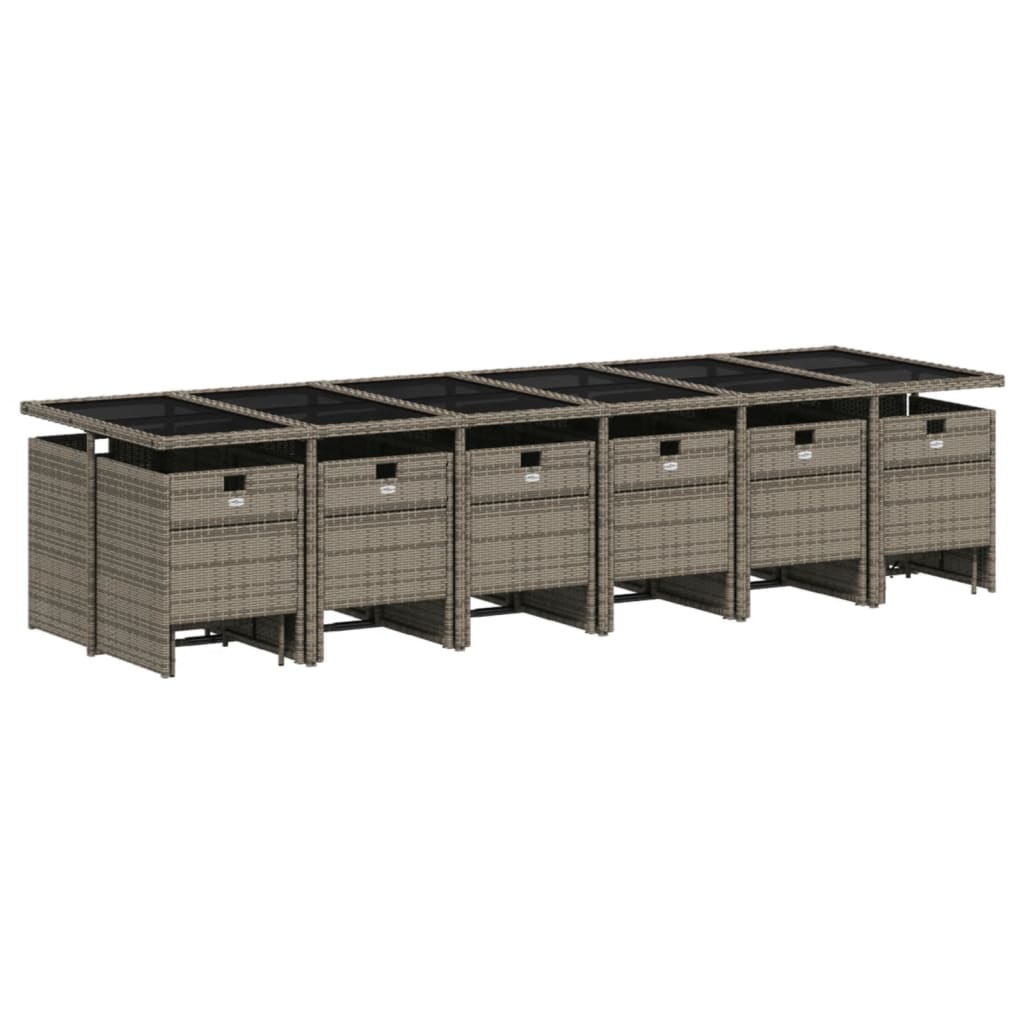 17-teiliges Garten-Ess-Set mit Kissen, grau, Polyrattan