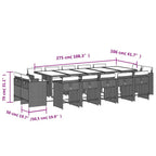 15-tlg. Garten-Essgruppe mit Kissen Grau Poly Rattan
