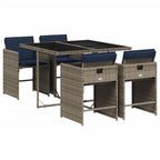 5-teiliges Garten-Ess-Set mit Kissen, grau, Polyrattan