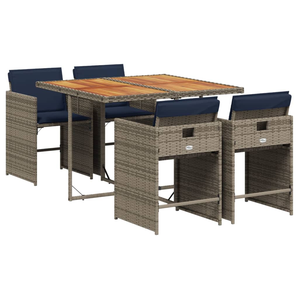 5-teiliges Garten-Ess-Set mit Kissen, grau, Polyrattan