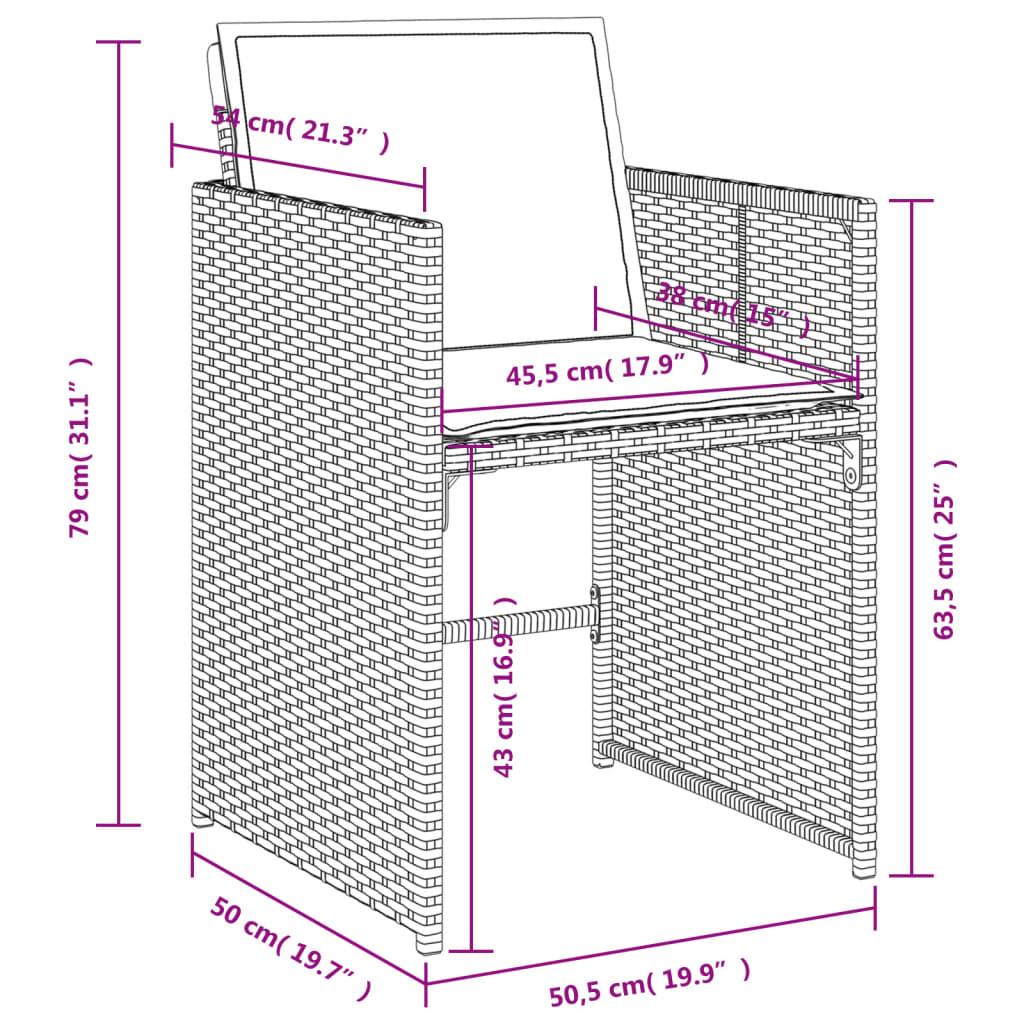 5-teiliges Garten-Ess-Set mit Kissen, grau, Polyrattan