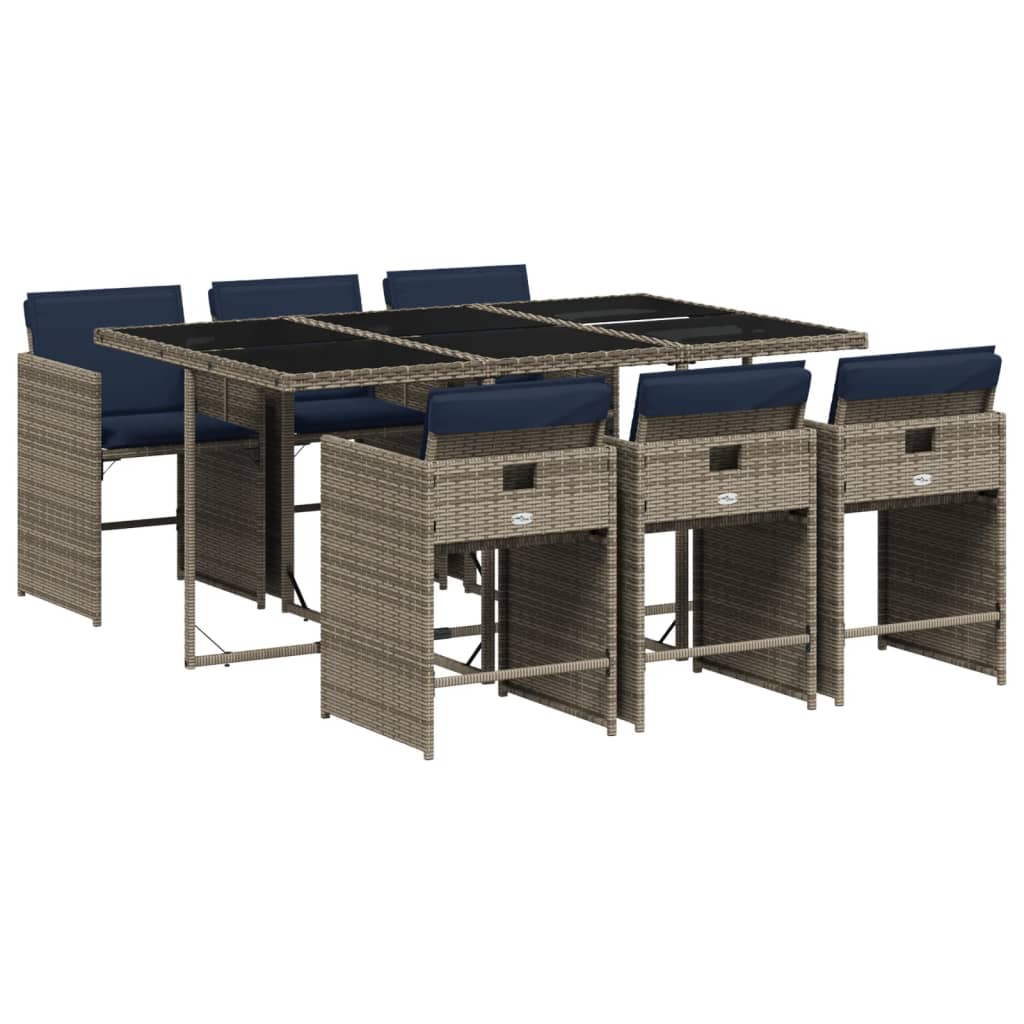 7-teiliges Garten-Ess-Set mit Kissen, grau, Polyrattan