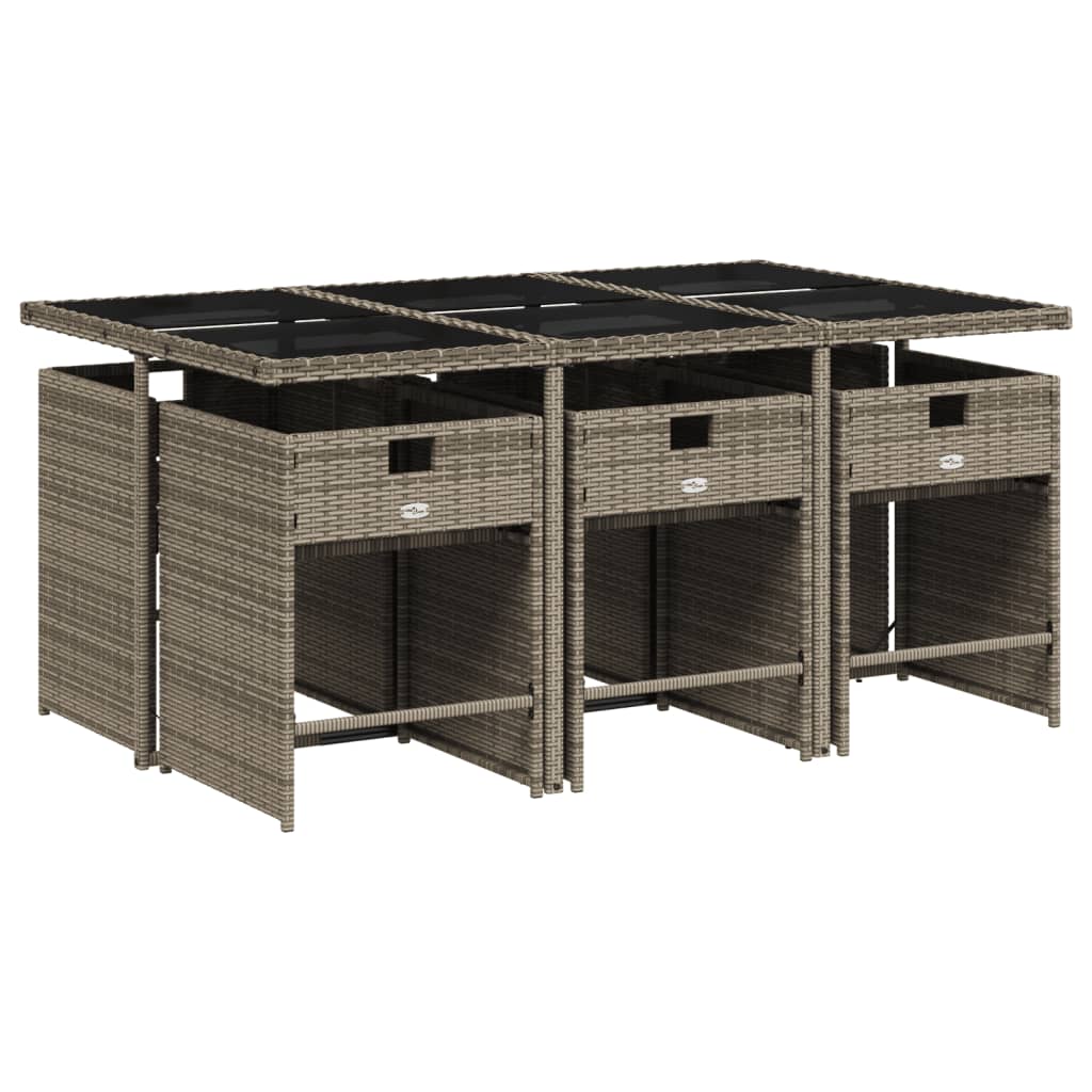 7-teiliges Garten-Ess-Set mit Kissen, grau, Polyrattan