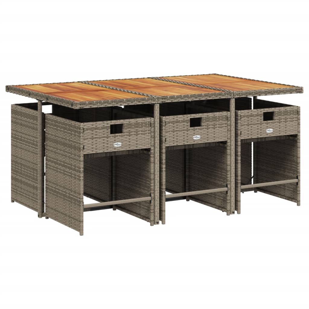 7-teiliges Garten-Ess-Set mit Kissen, grau, Polyrattan