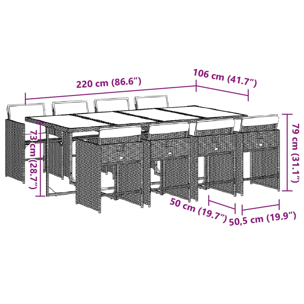 9-tlg. Garten-Essgruppe mit Kissen Schwarz Poly Rattan