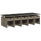 11-teiliges Garten-Ess-Set mit Kissen, grau, Polyrattan