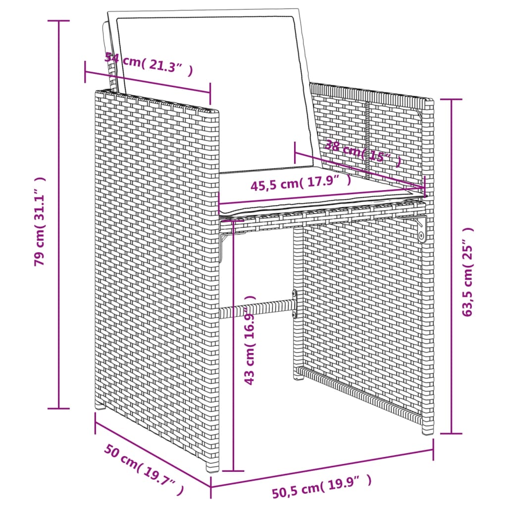 11-teiliges Garten-Ess-Set mit Kissen, grau, Polyrattan