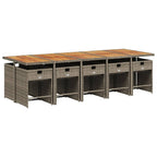 11-teiliges Garten-Ess-Set mit Kissen, grau, Polyrattan