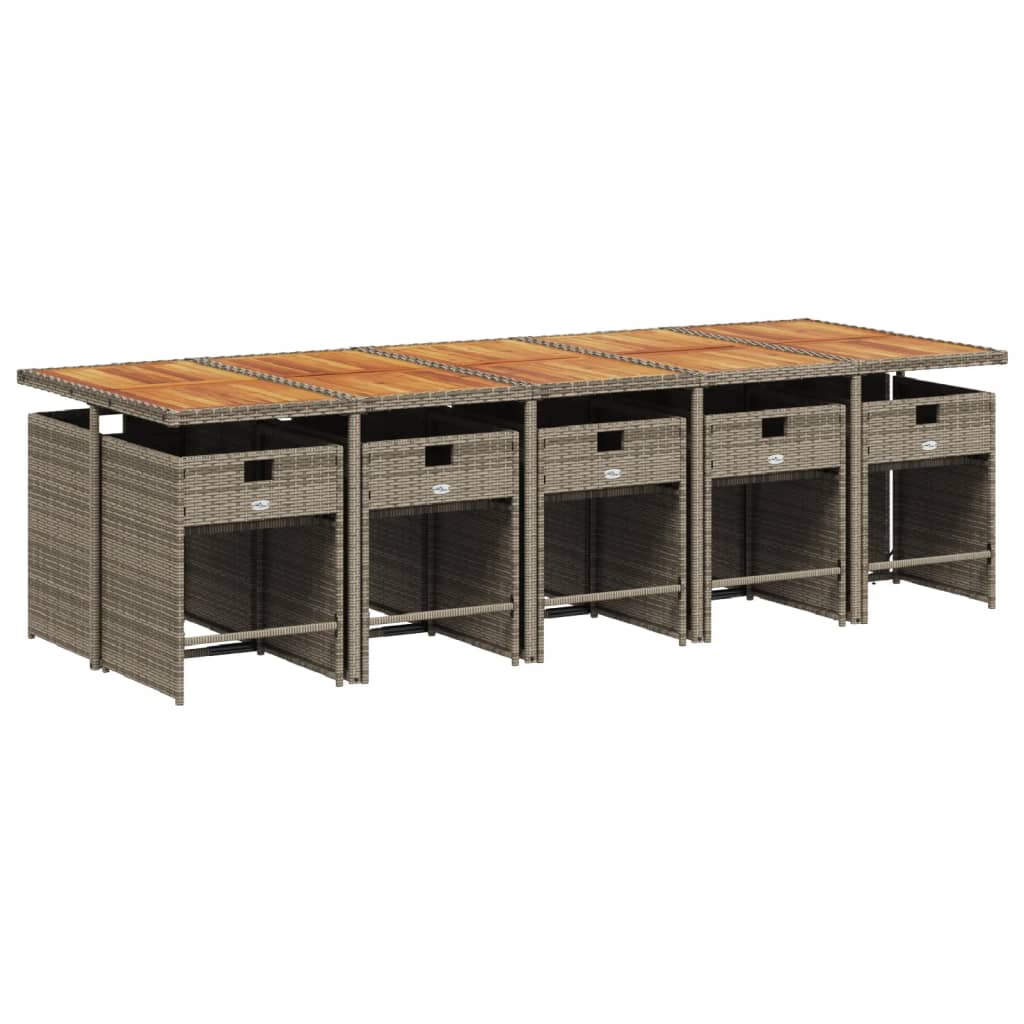11-teiliges Garten-Ess-Set mit Kissen, grau, Polyrattan