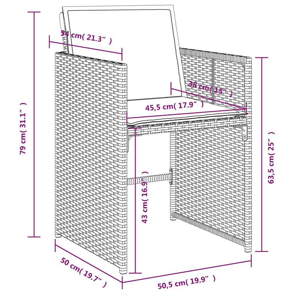 11-teiliges Garten-Ess-Set mit Kissen, grau, Polyrattan