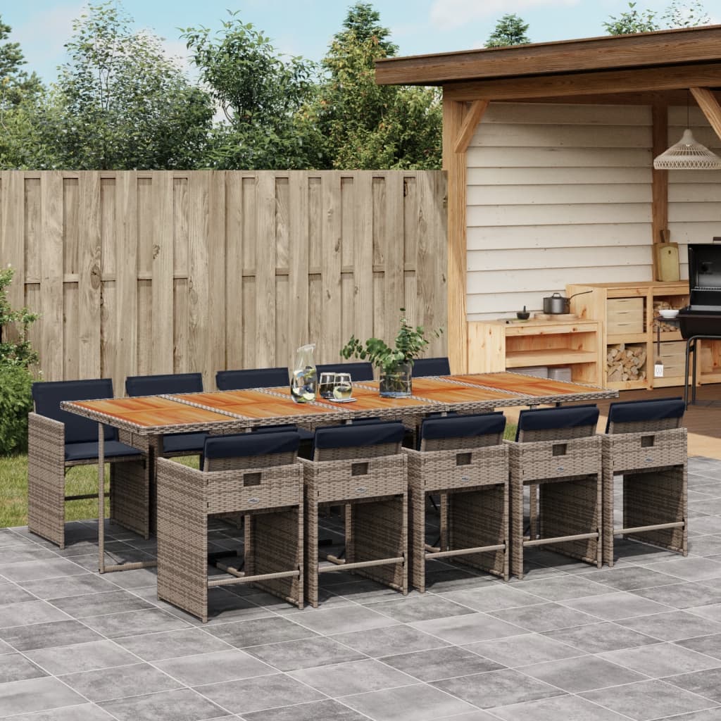 11-teiliges Garten-Ess-Set mit Kissen, grau, Polyrattan