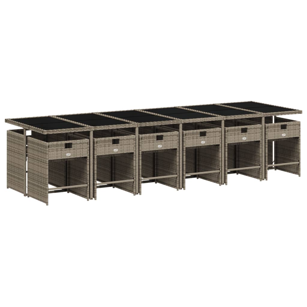13-tlg. Garten-Essgruppe mit Kissen Grau Poly Rattan