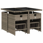 9-teiliges Garten-Ess-Set mit Kissen, grau, Polyrattan