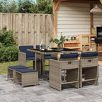 9-teiliges Garten-Ess-Set mit Kissen, grau, Polyrattan
