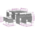 9-teiliges Garten-Ess-Set mit Kissen, grau, Polyrattan
