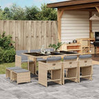11-tlg. Garten-Essgruppe mit Kissen Beigemischung Poly Rattan