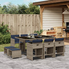 11-teiliges Garten-Ess-Set mit Kissen, grau, Polyrattan