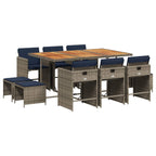11-teiliges Garten-Ess-Set mit Kissen, grau, Polyrattan