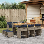 11-teiliges Garten-Ess-Set mit Kissen, grau, Polyrattan