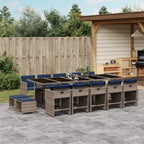 15-teiliges Garten-Ess-Set mit Kissen, grau, Polyrattan