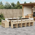 15-tlg. Garten-Essgruppe mit Kissen Beige Poly Rattan
