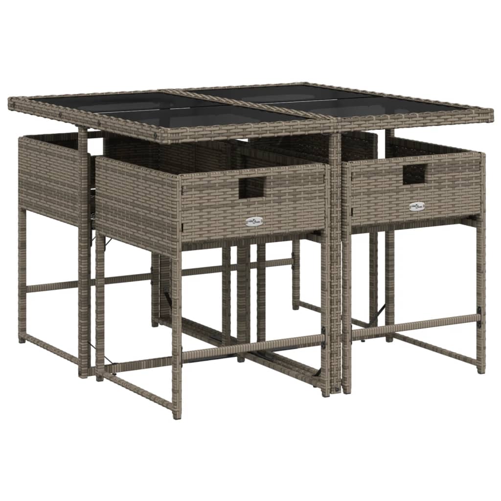 5-teiliges Garten-Ess-Set mit Kissen, grau, Polyrattan