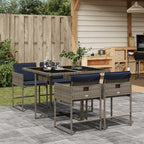 5-teiliges Garten-Ess-Set mit Kissen, grau, Polyrattan