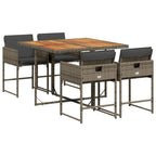 5-tlg. Garten-Essgruppe mit Kissen Grau Poly Rattan