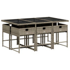 7-teiliges Garten-Ess-Set mit Kissen, grau, Polyrattan