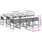 9-tlg. Garten-Essgruppe mit Kissen Beigemischung Poly Rattan