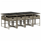 9-teiliges Garten-Ess-Set mit Kissen, grau, Polyrattan