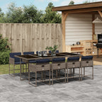 9-teiliges Garten-Ess-Set mit Kissen, grau, Polyrattan