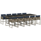 11-teiliges Garten-Ess-Set mit Kissen, grau, Polyrattan