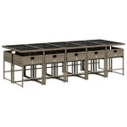 11-teiliges Garten-Ess-Set mit Kissen, grau, Polyrattan