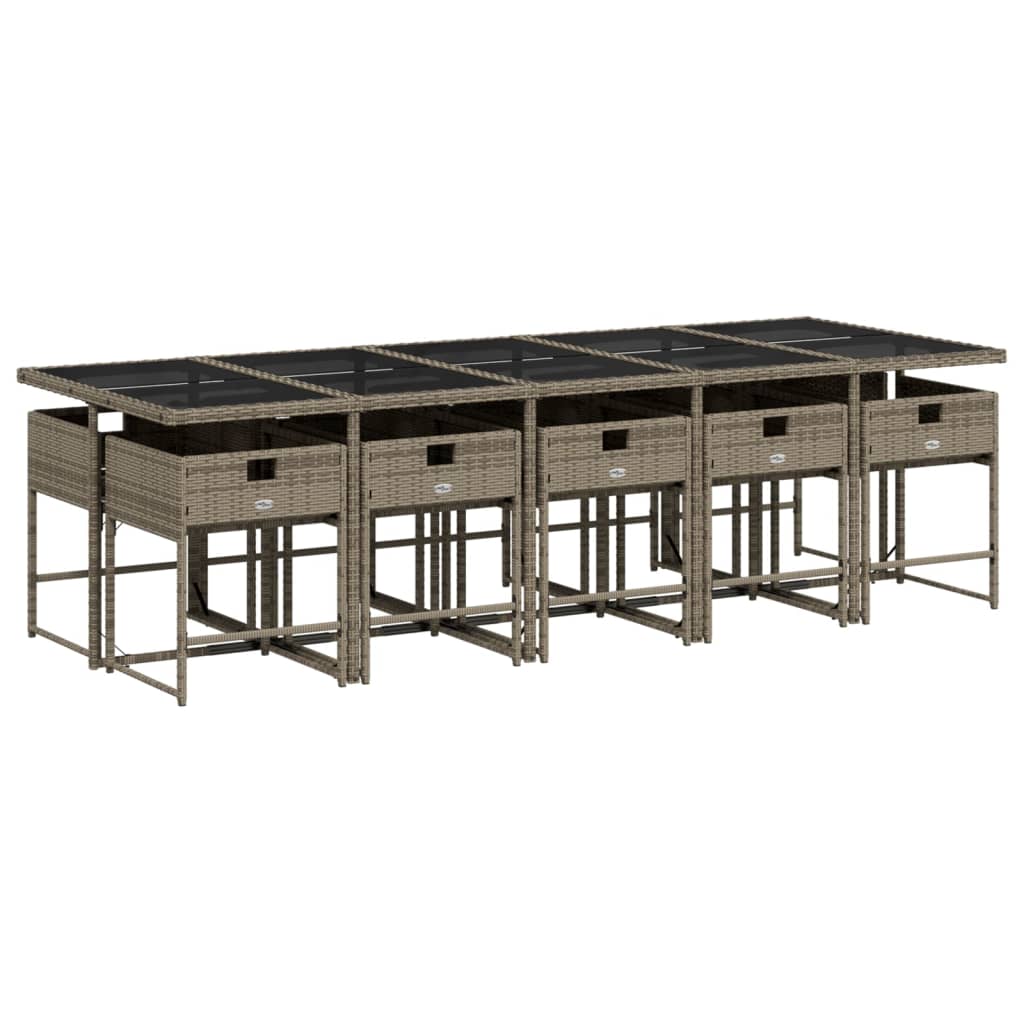 11-teiliges Garten-Ess-Set mit Kissen, grau, Polyrattan