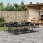 11-teiliges Garten-Ess-Set mit Kissen, grau, Polyrattan
