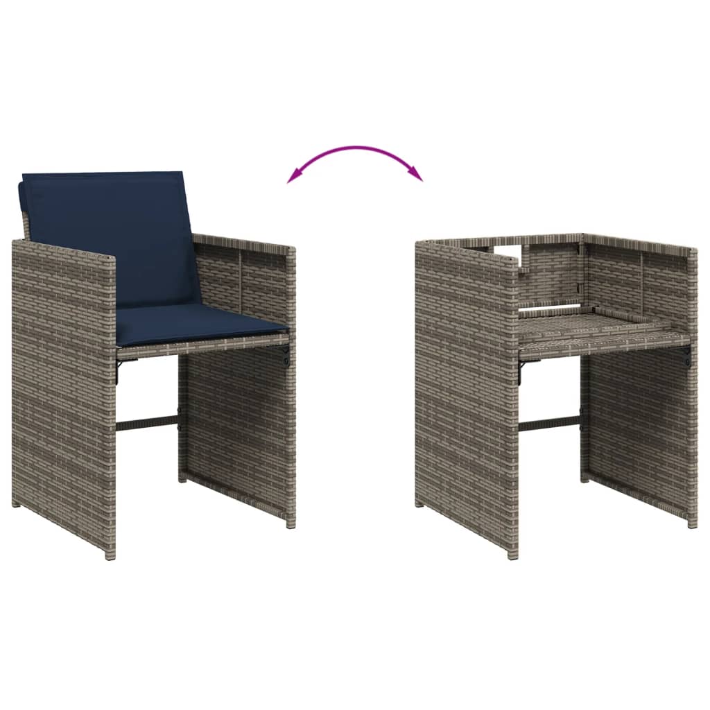 13-teiliges Garten-Ess-Set mit Kissen, grau, Polyrattan