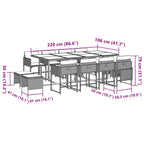 13-tlg. Garten-Essgruppe mit Kissen Hellgrau Poly Rattan