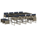 13-teiliges Garten-Ess-Set mit Kissen, grau, Polyrattan
