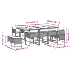 13-tlg. Garten-Essgruppe mit Kissen Grau Poly Rattan