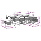 15-tlg. Garten-Essgruppe mit Kissen Grau Poly Rattan