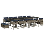 17-teiliges Garten-Ess-Set mit Kissen, grau, Polyrattan