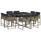 9-teiliges Garten-Ess-Set mit Kissen, grau, Polyrattan