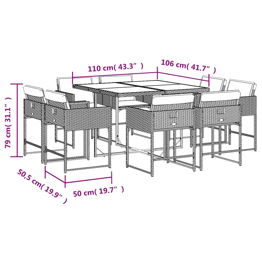 9-tlg. Garten-Essgruppe mit Kissen Beige Poly Rattan