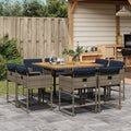 9-teiliges Garten-Ess-Set mit Kissen, grau, Polyrattan
