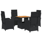 5-tlg. Garten-Essgruppe mit Kissen Schwarz Poly Rattan