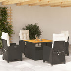5-tlg. Garten-Essgruppe mit Kissen Schwarz Poly Rattan